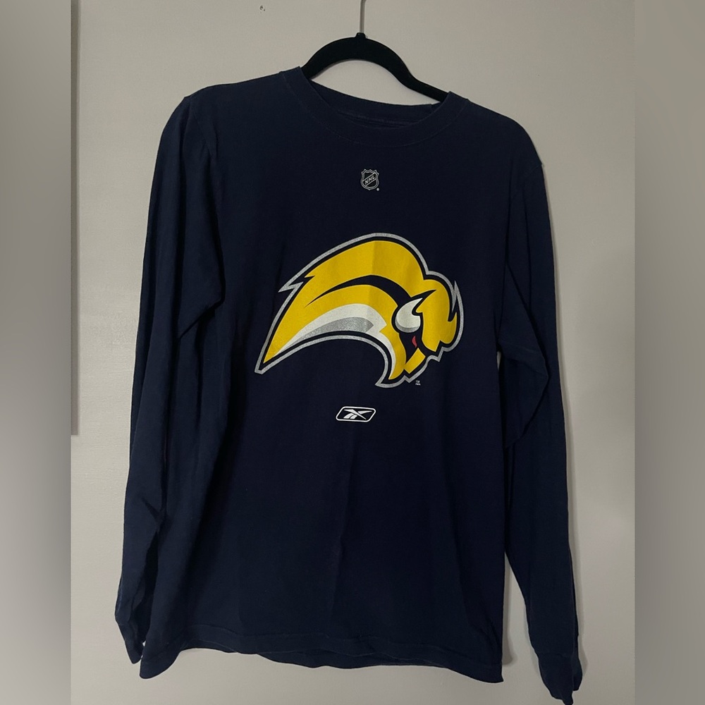Reebok NHL buffalo 2006 to 2010 logo Navy and Yellow Long Sleeve Shirt